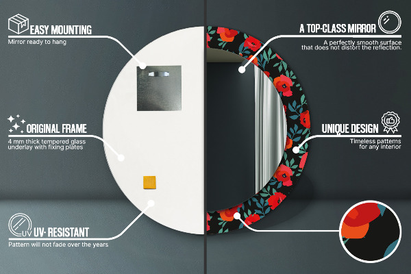 Ronde spiegel met decoratie rode klaproos