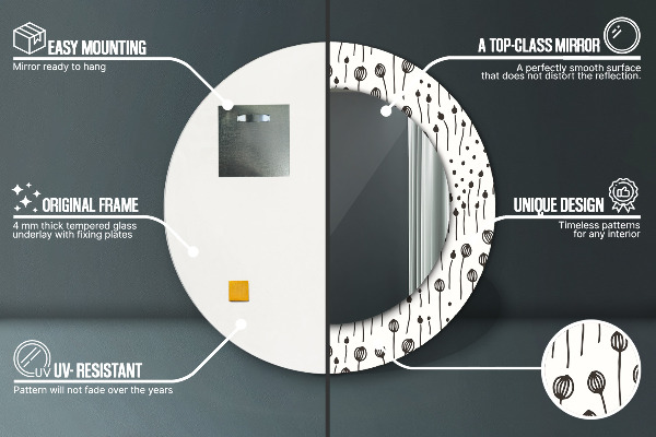 Ronde wandspiegel met print Bloem tekening