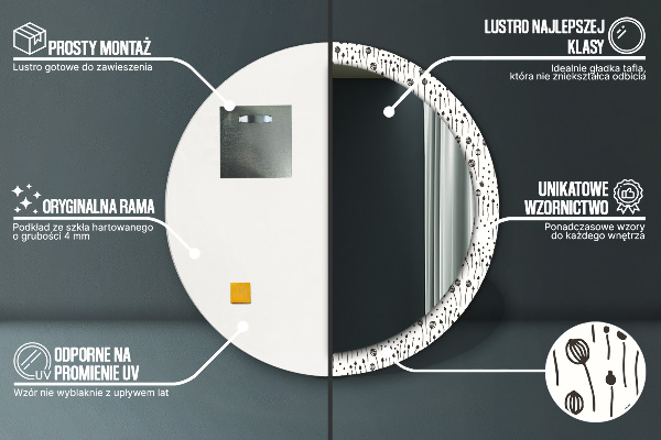 Ronde wandspiegel met print Bloem tekening