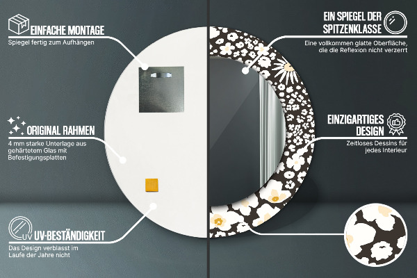 Bedrukte ronde spiegel Ivoren madeliefje