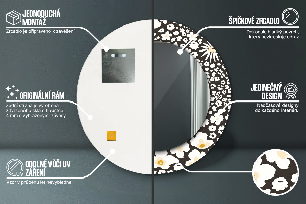 Bedrukte ronde spiegel Ivoren madeliefje