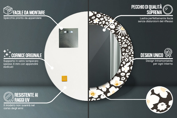 Bedrukte ronde spiegel Ivoren madeliefje
