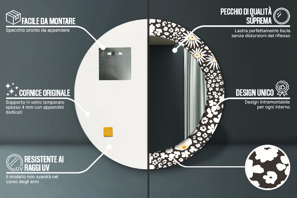 Bedrukte ronde spiegel Ivoren madeliefje