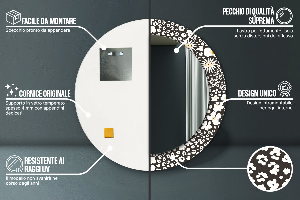 Bedrukte ronde spiegel Ivoren madeliefje