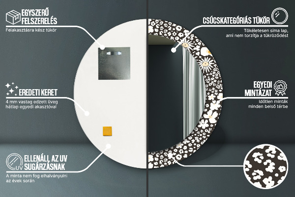 Bedrukte ronde spiegel Ivoren madeliefje