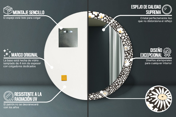 Bedrukte ronde spiegel Ivoren madeliefje