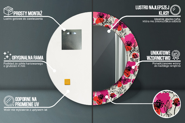 Bedrukte ronde spiegel Roze klaprozen