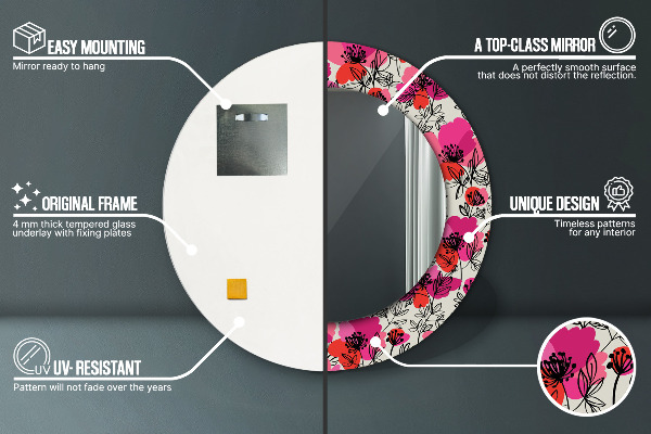 Bedrukte ronde spiegel Roze klaprozen