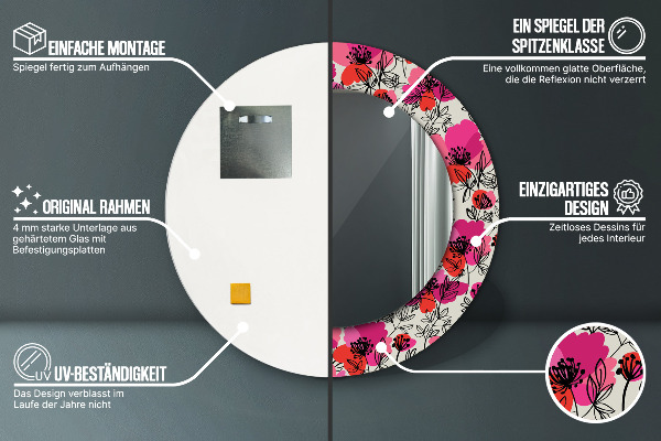 Bedrukte ronde spiegel Roze klaprozen