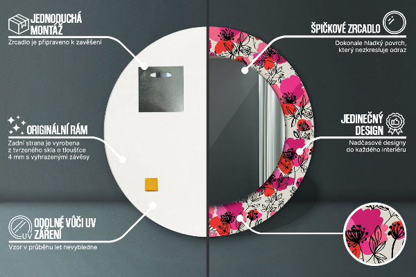 Bedrukte ronde spiegel Roze klaprozen