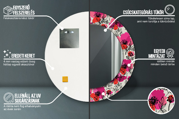 Bedrukte ronde spiegel Roze klaprozen