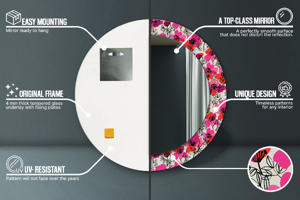 Bedrukte ronde spiegel Roze klaprozen