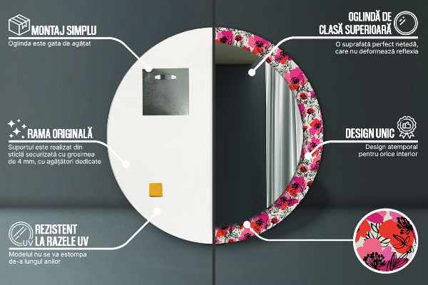 Bedrukte ronde spiegel Roze klaprozen