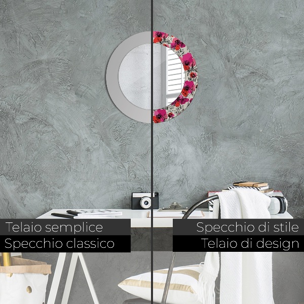 Bedrukte ronde spiegel Roze klaprozen