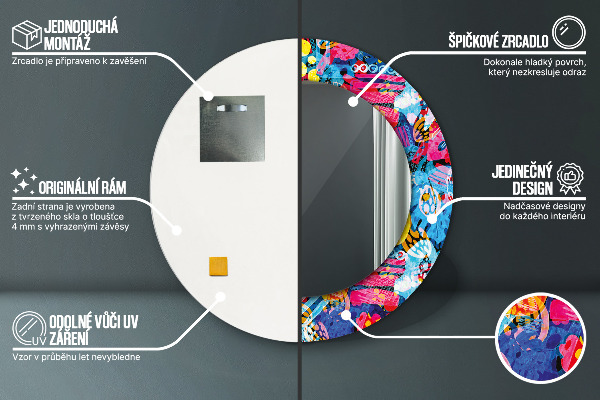 Ronde wandspiegel met print Kleurrijke krabbels