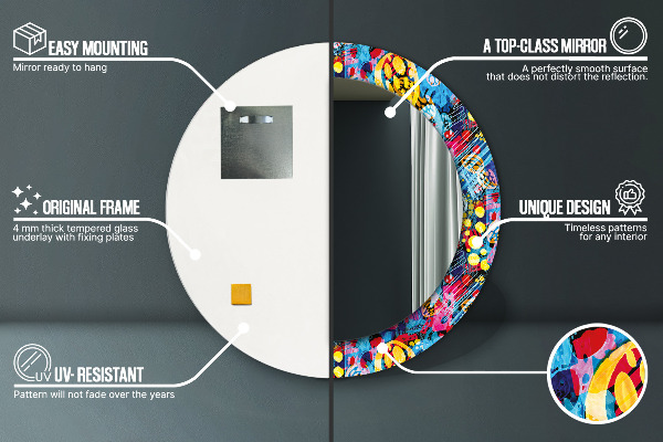Ronde wandspiegel met print Kleurrijke krabbels