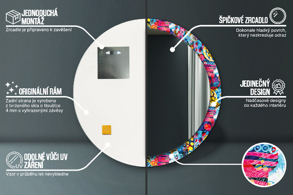 Ronde wandspiegel met print Kleurrijke krabbels