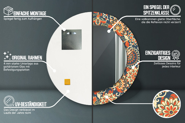 Ronde spiegel met decoratie Uitstekende bloemenillustratie