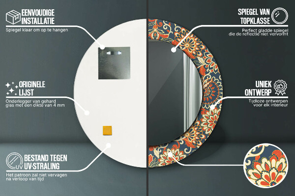 Ronde spiegel met decoratie Uitstekende bloemenillustratie