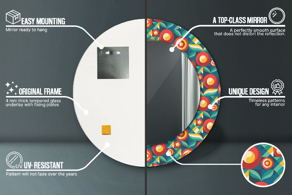 Ronde spiegel met bedrukte lijst Geometrische vruchten en bladeren