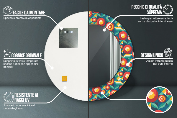 Ronde spiegel met bedrukte lijst Geometrische vruchten en bladeren