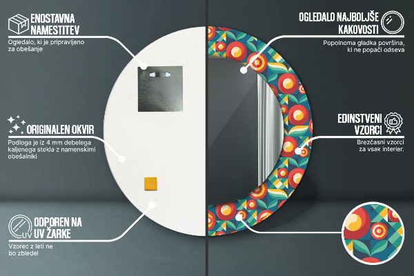 Ronde spiegel met bedrukte lijst Geometrische vruchten en bladeren