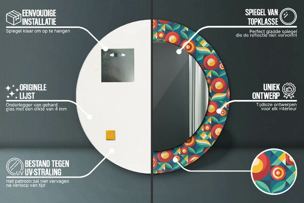 Ronde spiegel met bedrukte lijst Geometrische vruchten en bladeren