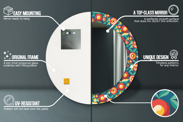 Ronde spiegel met bedrukte lijst Geometrische vruchten en bladeren