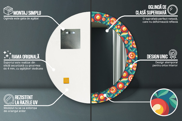 Ronde spiegel met bedrukte lijst Geometrische vruchten en bladeren