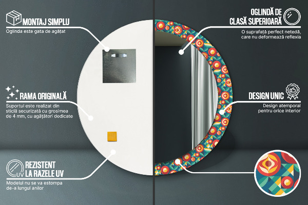 Ronde spiegel met bedrukte lijst Geometrische vruchten en bladeren