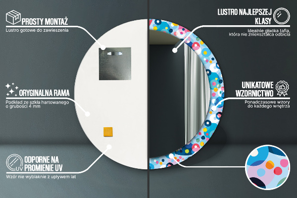 Ronde spiegel met bedrukte lijst Kleurrijke doornen