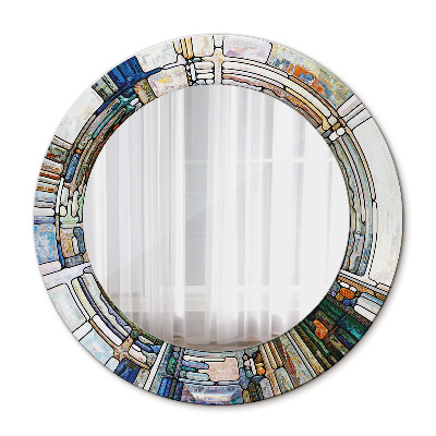 Ronde wandspiegel met print Abstract glas in lood