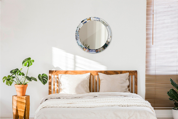 Ronde wandspiegel met print Abstract glas in lood