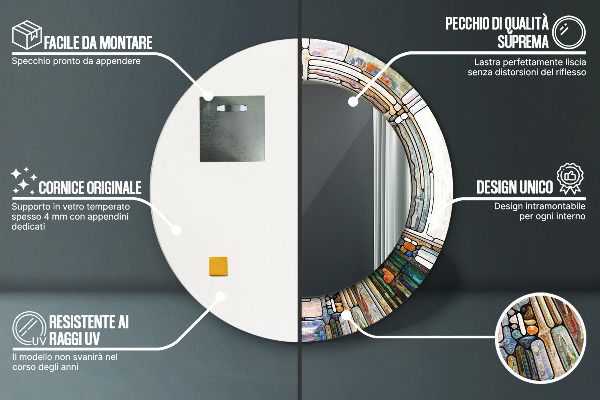 Ronde wandspiegel met print Abstract glas in lood