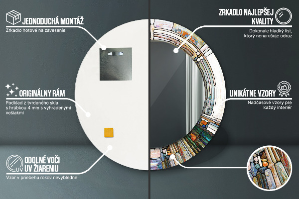 Ronde wandspiegel met print Abstract glas in lood