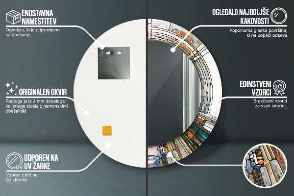 Ronde wandspiegel met print Abstract glas in lood