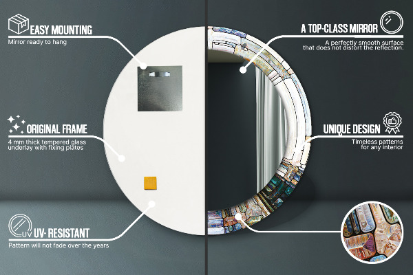 Ronde wandspiegel met print Abstract glas in lood