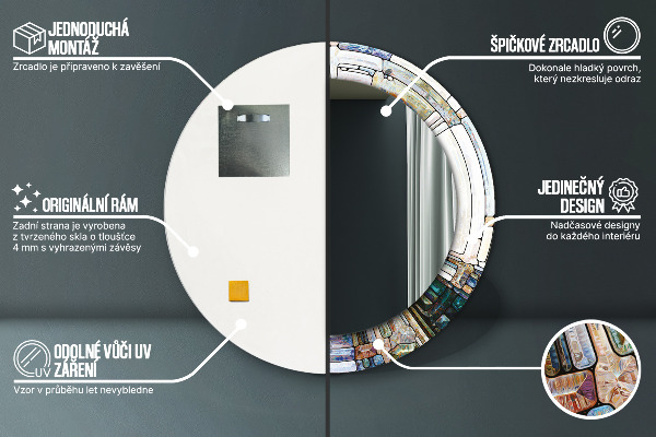 Ronde wandspiegel met print Abstract glas in lood