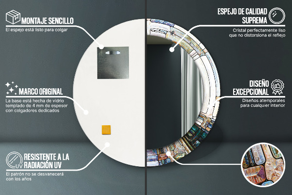 Ronde wandspiegel met print Abstract glas in lood