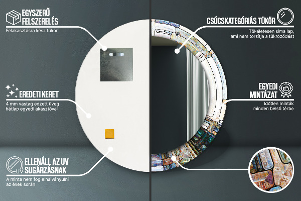 Ronde wandspiegel met print Abstract glas in lood