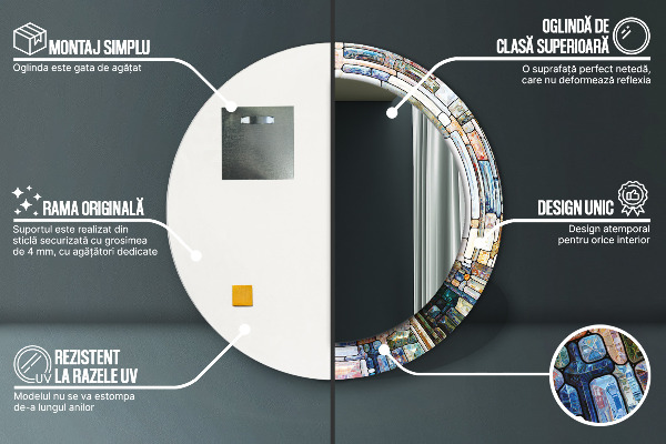 Ronde wandspiegel met print Abstract glas in lood