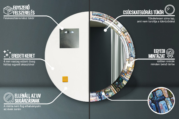 Ronde wandspiegel met print Abstract glas in lood