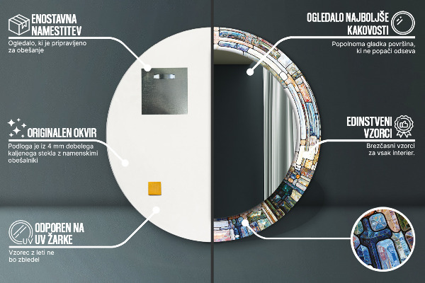 Ronde wandspiegel met print Abstract glas in lood