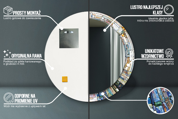 Ronde wandspiegel met print Abstract glas in lood