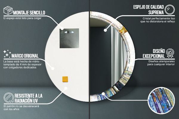 Ronde wandspiegel met print Abstract glas in lood