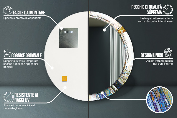 Ronde wandspiegel met print Abstract glas in lood