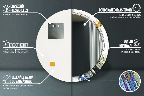 Ronde wandspiegel met print Abstract glas in lood