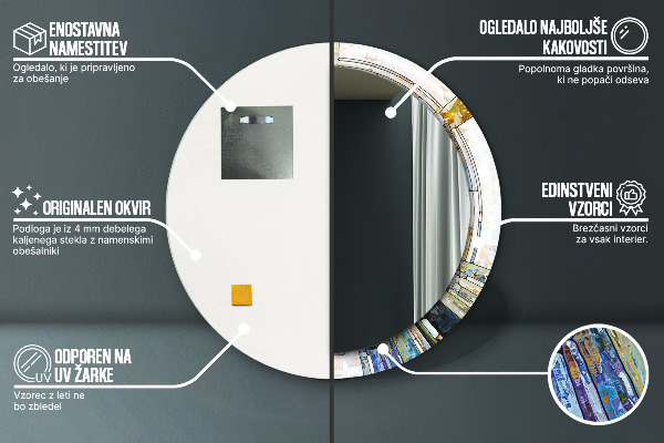 Ronde wandspiegel met print Abstract glas in lood