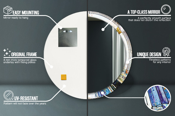 Ronde wandspiegel met print Abstract glas in lood