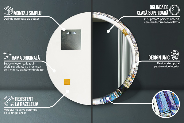 Ronde wandspiegel met print Abstract glas in lood